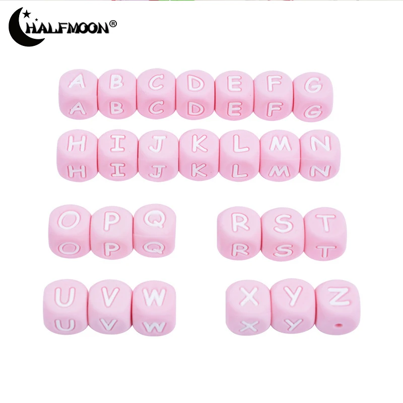 12mm 10pcs Pink Silicone A-Z English Letter Beads Alphabet Teether Teething  Beads for DIY Jewelry Making Necklace Accessories