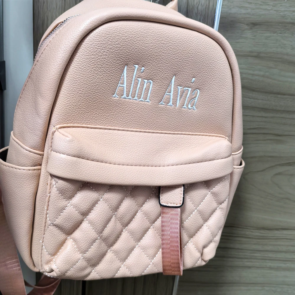 PU Bag Custom Embroidered Name PU Backpack Personalized Name Fashion Women's Outdoor Soft PU Shoulder Bag Birthday Gift Backpack