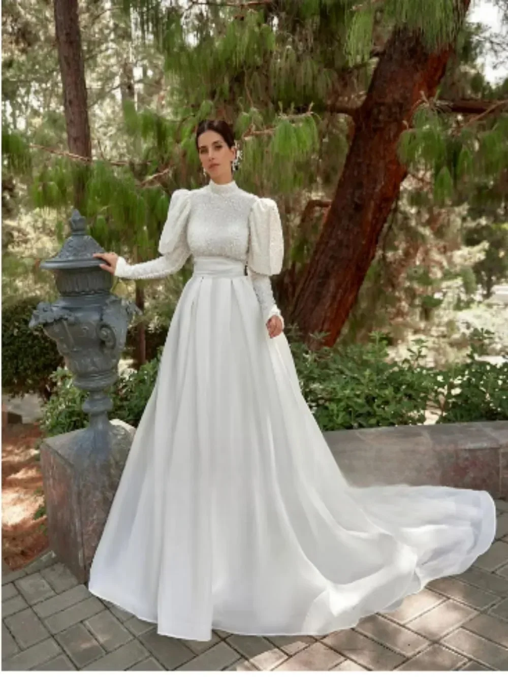 

Flavinke Dubai Arabic Wedding Dresses For Women Puff Sleeve A Line Sparkly Sequined Bridal Gowns With Bow Robe De Mariée 2024