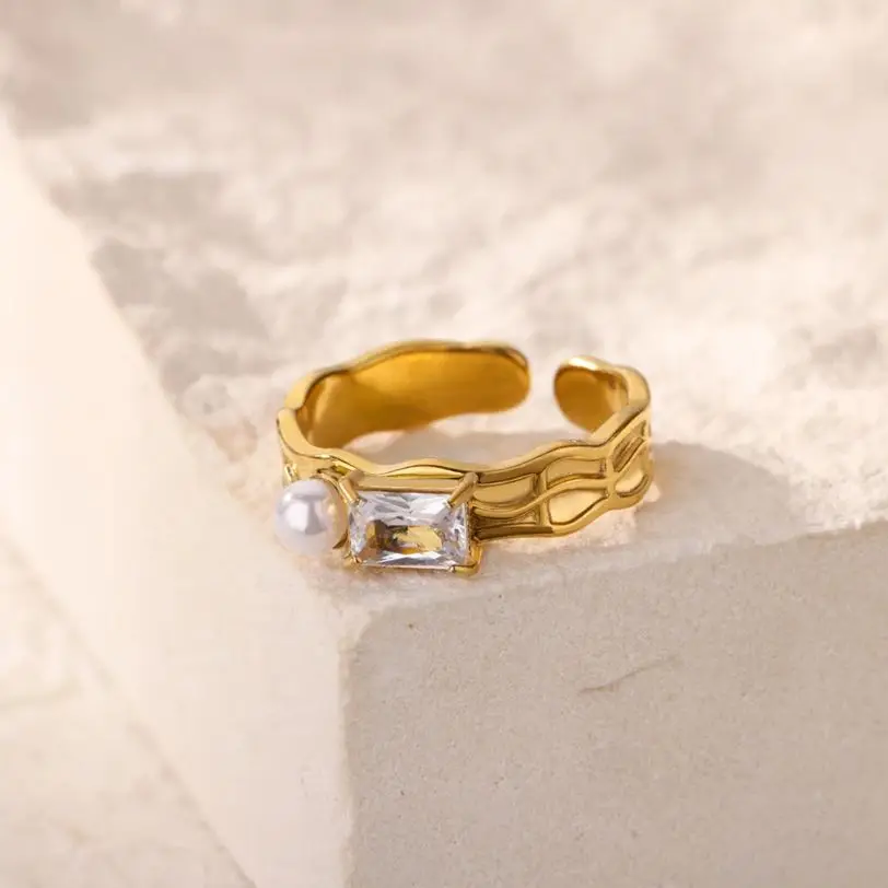 Imitation Jewelry Stainless Steel Square Zircon Ring