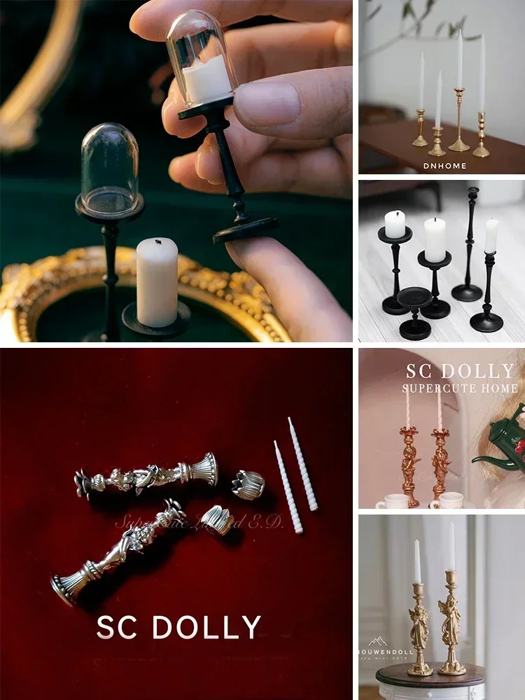 1:6 Scale Miniature Candlesticks Mini Candelabra Dollhouse Candles Furniture Toy Pretend Play Doll House Decoration Accessories