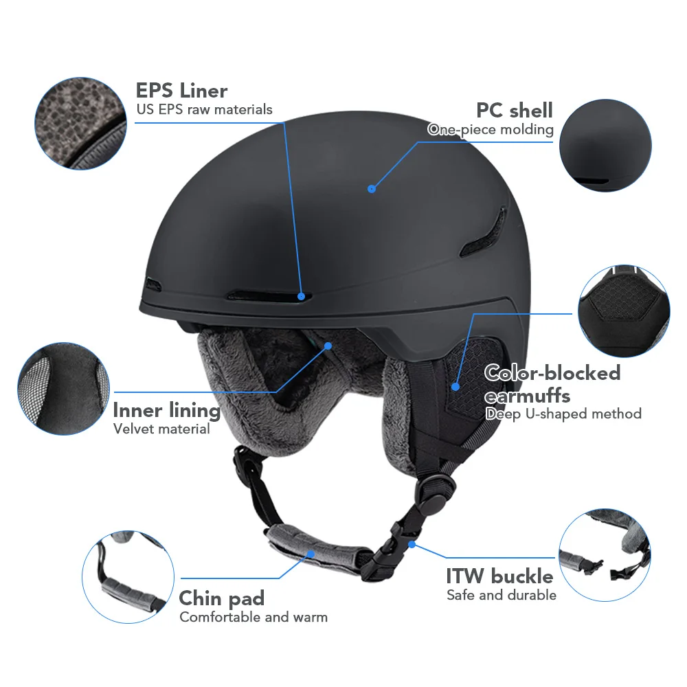 Ski Helmet Safety for Men Women Lightweight EPS Liner Thickened PC Shell Adjustable Velvet Interior Snowboard Helmet Bike Helmet 6