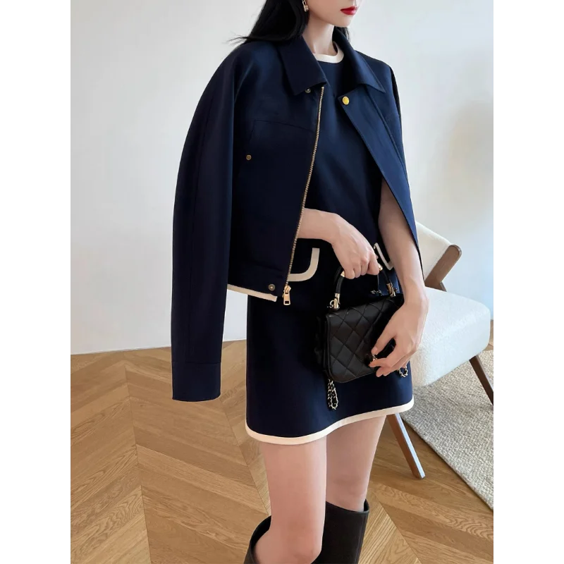 Chic Jackets Sense Luxury Dresses Sets Women Wool Blend Casual Fashion Matching Coat 2023 Autumn Suits Temperament Lapel Outfits underlay fashion temperament slim fit slim fit buttocks wrapped quiet and beautiful girls dresses in stock