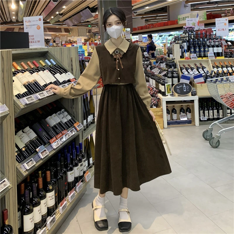女性のためのエレガントな長袖パッチワークワンピース