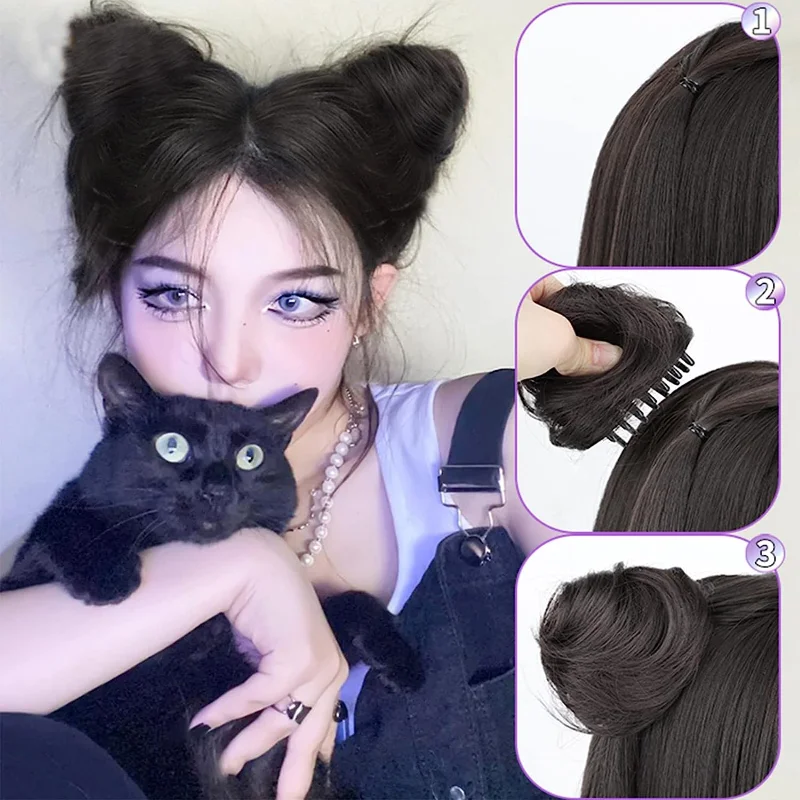 2 pieces of space bun hair extensions wigs messy curly hair donuts synthetic buns women's and girls' accessories