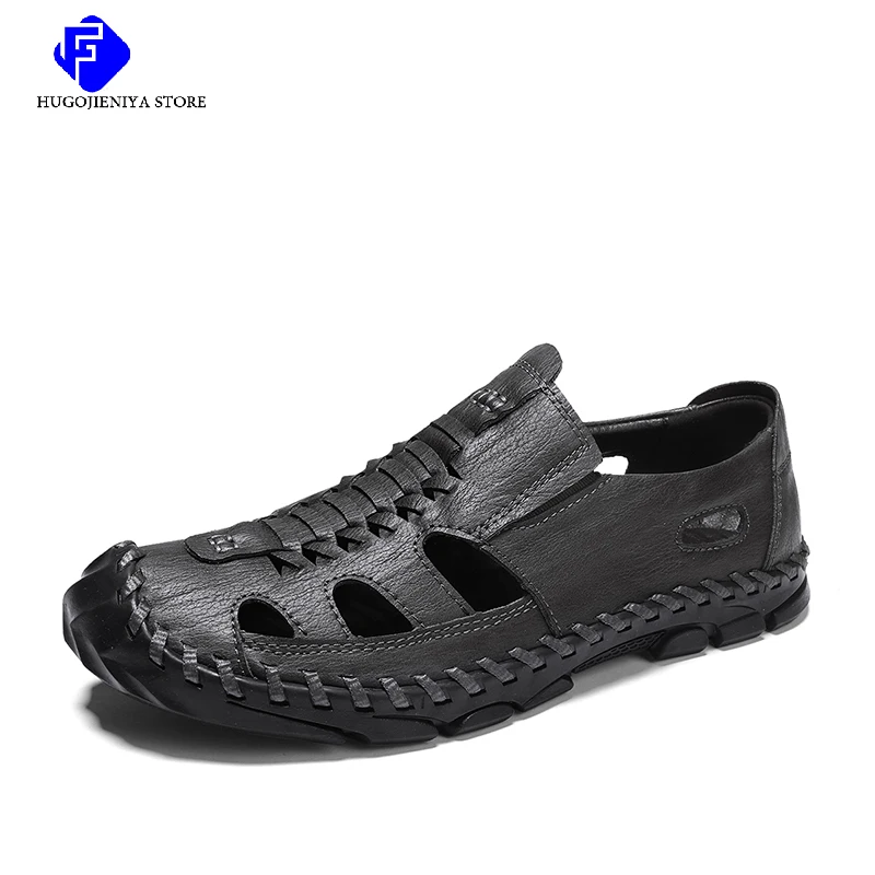 

2023 Summer Men Shoes Soft Breathable Men's Sandals Genuine Leather Outdoor Sandals Men Roman Summer Beach Sandals Large Size 48