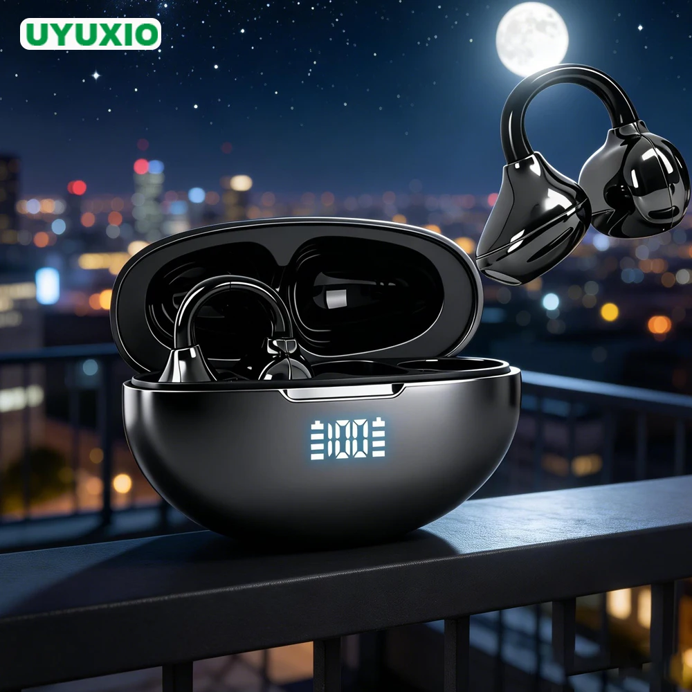 UYUXIO OWS 무선 이어버드 BT 5.4 헤드폰 HiFi 스테레오 이어폰 48시간 재생, 투명한 통화, 휴대폰/노트북용 클립형, 신제품