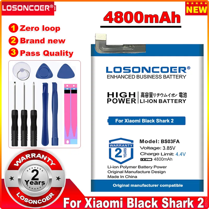 

LOSONCOER 0 Cycle 100% New 4800mAh BS03FA BSO3FA Battery for Xiaomi Black Shark 2 Shark2 Batteries