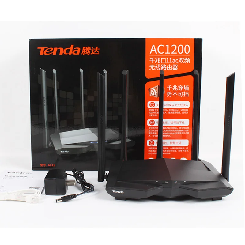 

Tenda AC11 1200Mbps Wireless Wifi Router Dual Band 2.4G/5G 1 WAN+3 LAN Gigabit Ports 5*6 DBi Antenna 802.11AC 1GHz CPU 128 DDR3