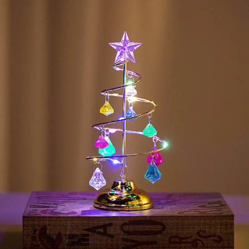 

Lighted Spiral Christmas Tree LED Luminous Crystal Ornaments Multifunctional Night Light Desktop Ornament For Home DecorSupplies