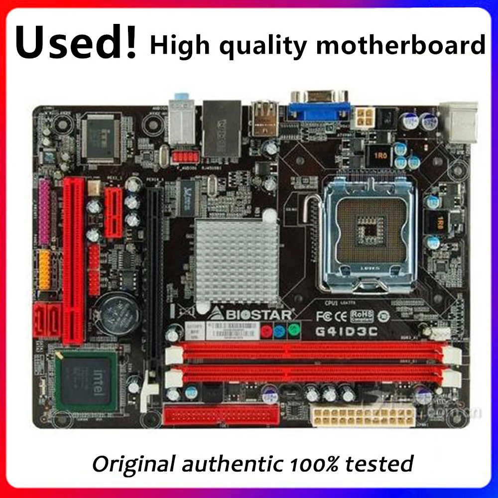 For Biostar G41D3C Motherboard LGA 775 DDR3 8GB For Intel G41 SATA II Original Desktop Used Mainboard