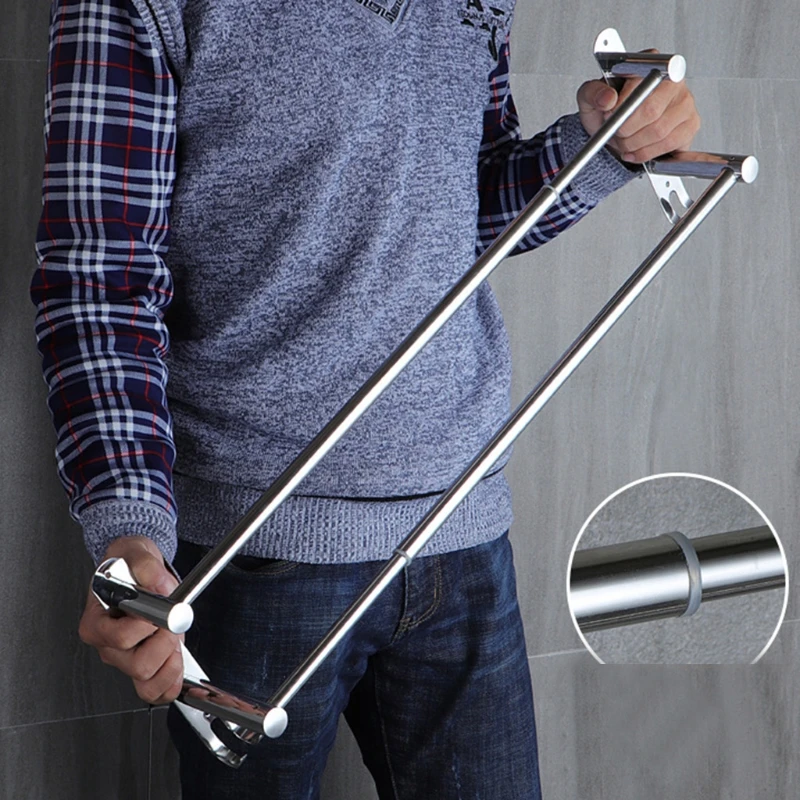 E5BE Stretchable Adjustable Stainless Steel Towel Bar 3-Tier Flexable Bathroom Rack Wall Mount Hand Towel Hanger Holder