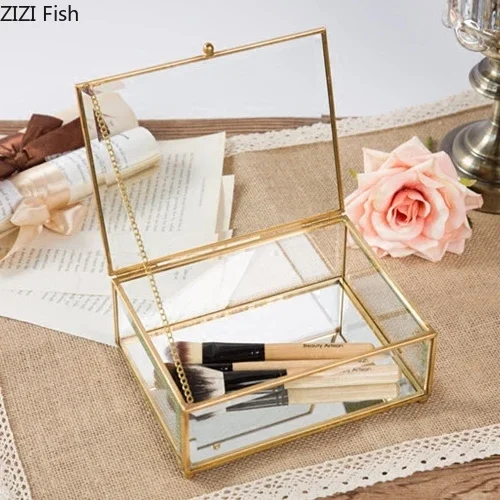 Creative Nordic style Home Dressing table organization Glass jewelry storage box Retro decoration Jewelry display Transparent 4