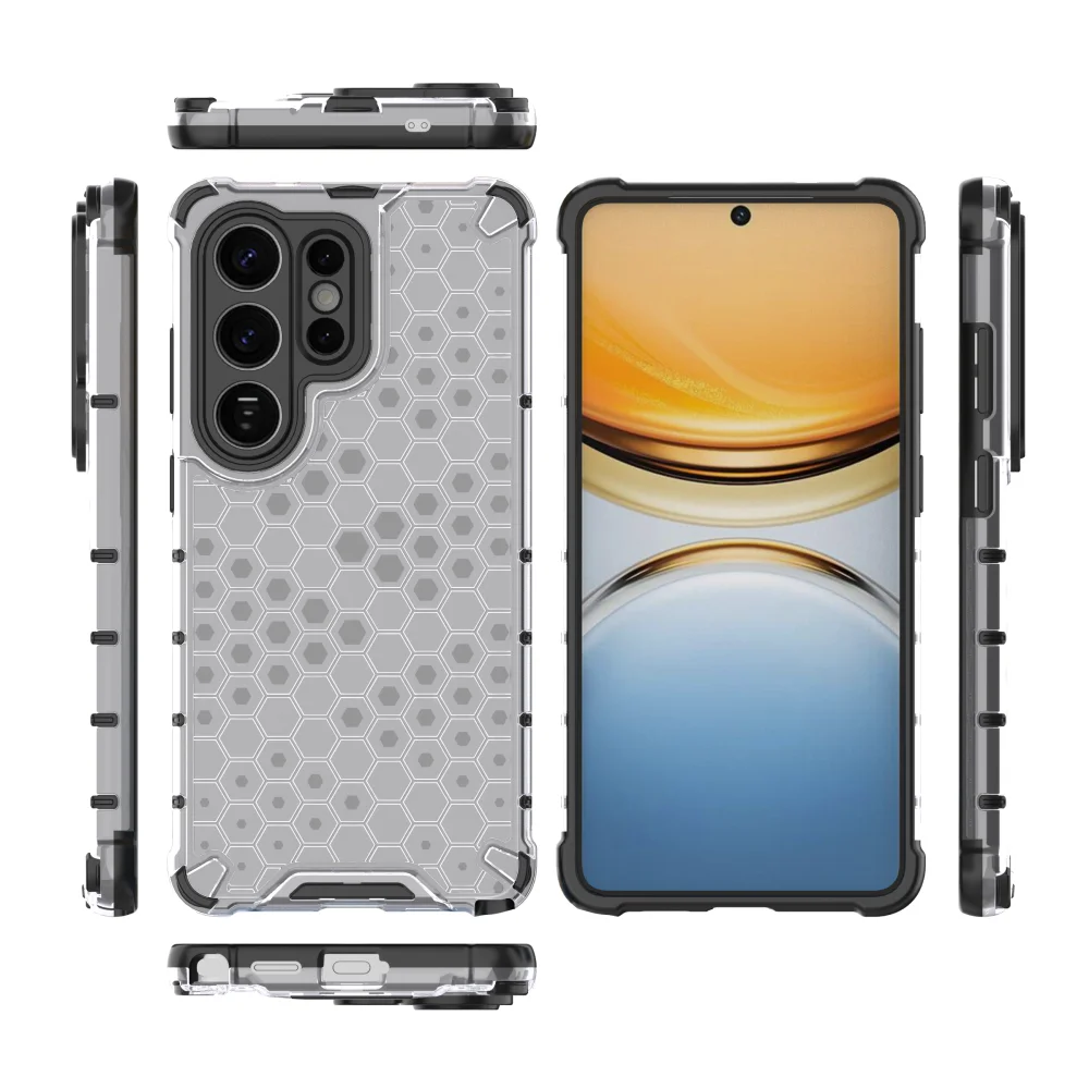 Armor Honeycomb Pattern Transparent Shockproof Phone Case with Military-Grade Protection