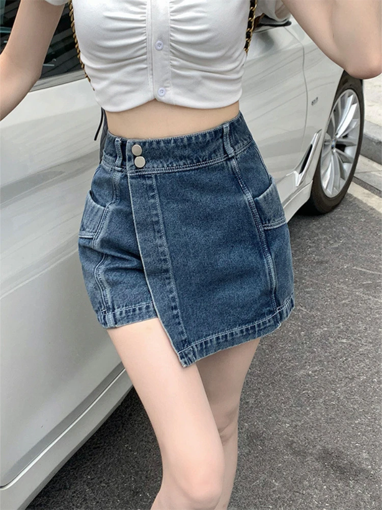 

Women Denim Skirt Shorts 2023 New Summer Blue Jeans Shorts Women Korean Fashion Streetwear Casual High Waist Button Clothing