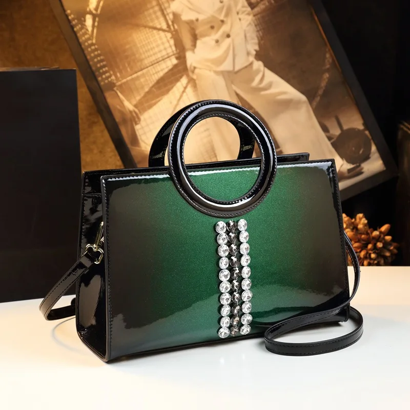 Spring new patent leather crocodile-print rhinestone handbag banquet dress large-capacity one-shoulder cross-body women's bag