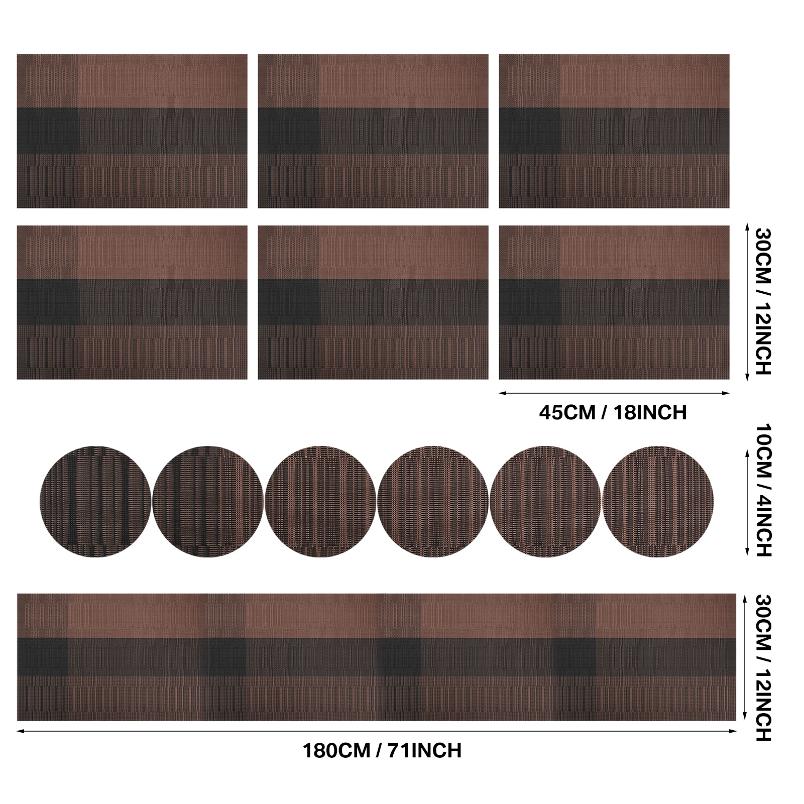 Elegant Black Woven Vinyl Placemats and Coasters Set - Non-Slip, Washable Dining and Kitchen Table Accents (Set of 6)