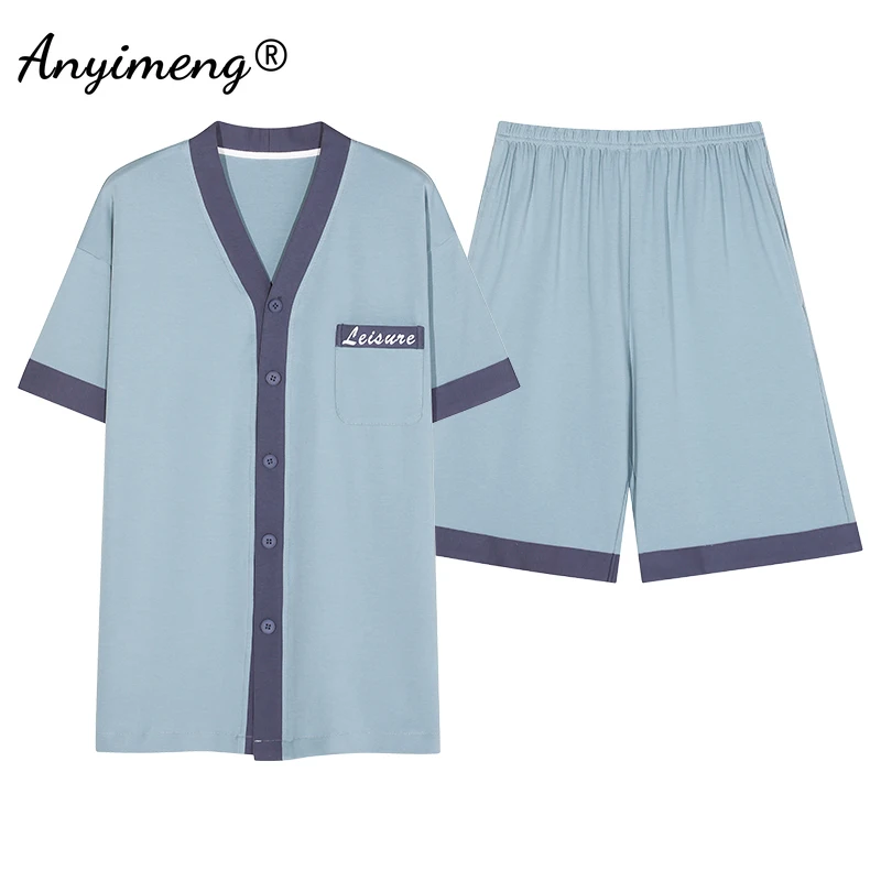 Men's New Summer Fashion Plus Size L 4XL Pajamas Kimono Japanese Homewear V neck Man Pjs Soft Cool Sleepwear