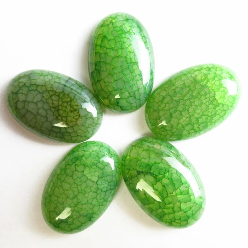

Wholesale 5Pcs 30x20x7mm Green Oval Dragon Veins Agates Cabochon CAB Natural Stone for Jewelry Making Accessories NO Hole