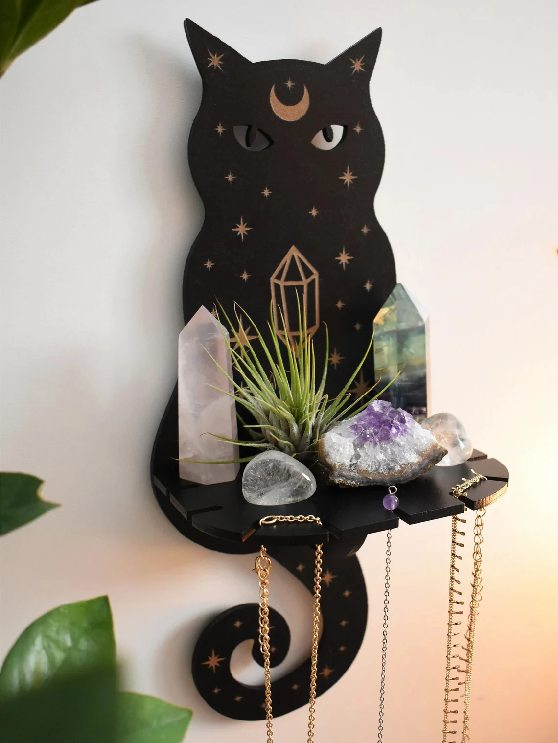 Cat Wall Crystal Shelf Cute Wooden Wall Shelf Crystal Display Organizer Floating Shelves Living Room Bathroom Decor Gift