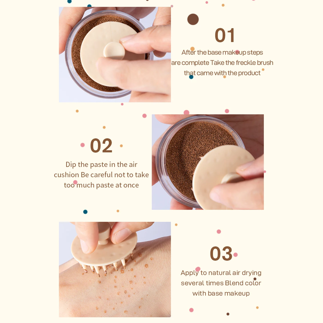 Face Fake Freckles Air Cushion Waterproof Long Lasting Liquid Powder Quick Dry Natural Face Freckles Stamp Makeup with Brush freckle stamp kit