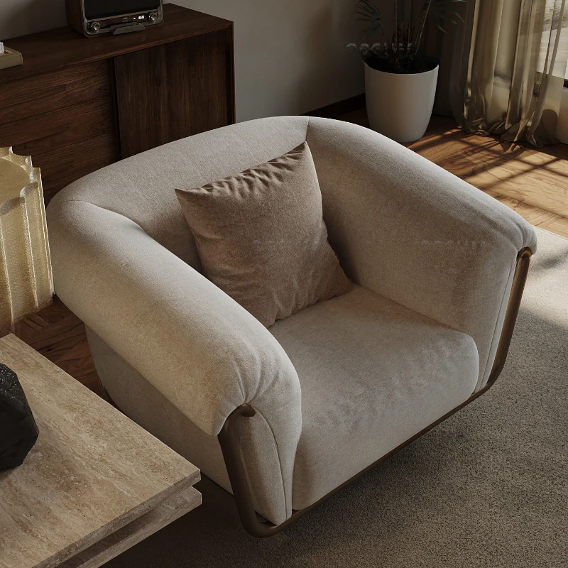 

Single person leisure sofa with leather fabric and minimalist hardware