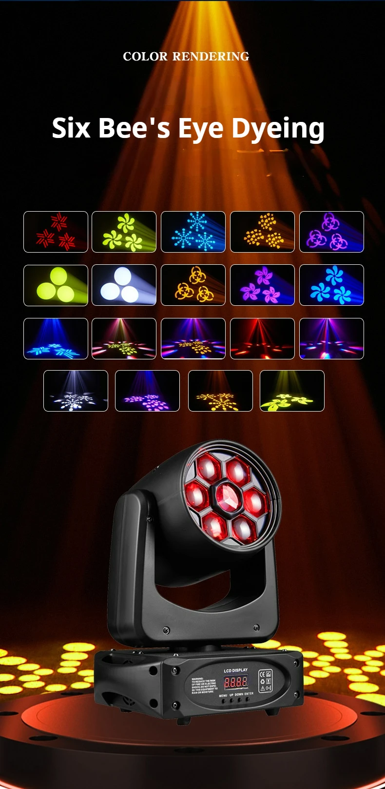 Disco Light LED 150w Colorful Trigeminal Pattern  Bee's Eye Moving Head Light DM