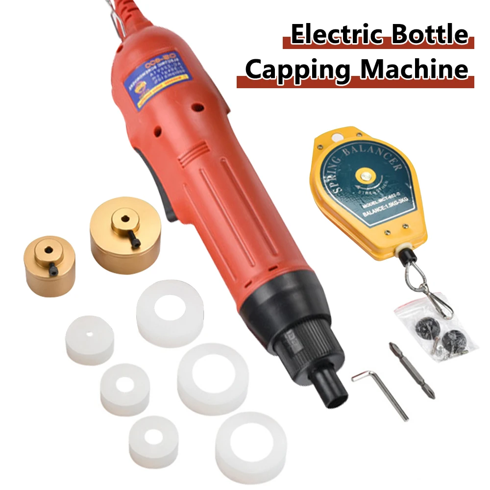 110/220V Handheld Electric Bottle Capping Machine Adjustable Screw Cap Tightening Tool for 10-50mm Round Plastic Cap/Sprayer Cap