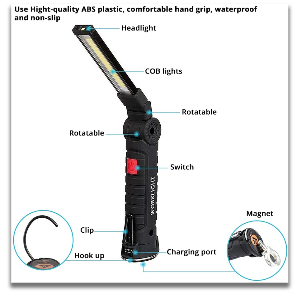 Lampe de travail LED polyvalente et rechargeable, étanche Lampe de travail LED polyvalente et rechargeable, étanche