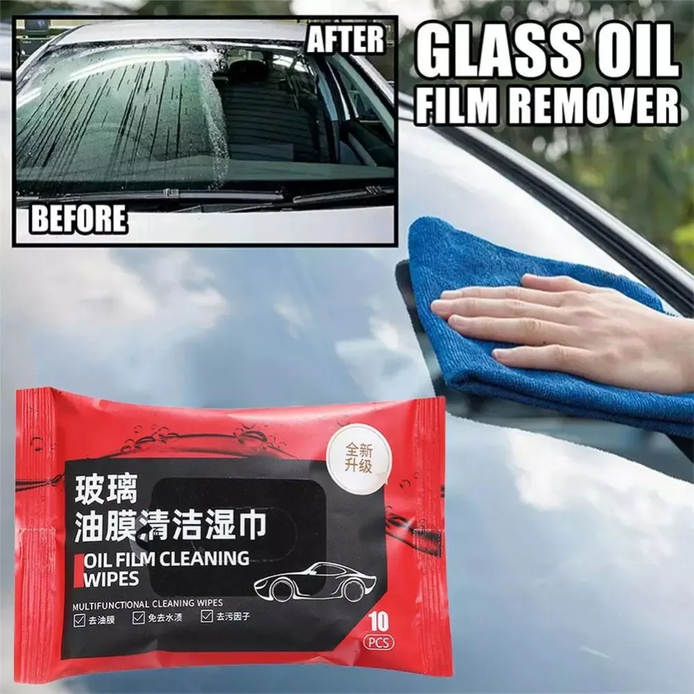 Fiber Car Wipes Glass Cleaning Towel 5 Bags Portable Car Glass Oil Film Removal Wipes Anti-rain Anti-fog Car Windshield Glass Cleaner Oil Stain Cleaner Wet Towel