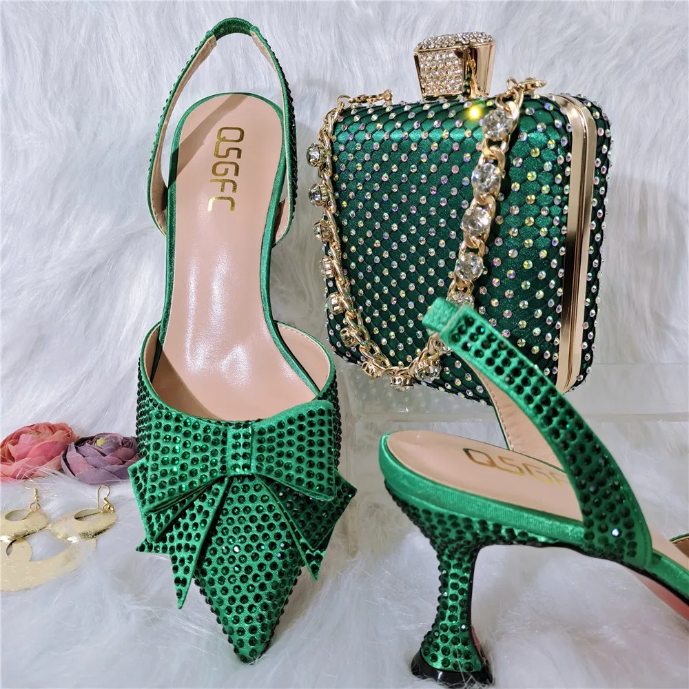 2022 Latest Italian design Shoes with Matching Bags for Wedding Nigerian Women and Bag Set in Green Color |