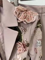 HIGH STREET Newest Fashion Designer Runway Suit Set Women's 3D Flowers Beaded Blazer Wide Leg Pants Set - Image 5