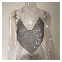 2022 nova gacvga 2022 triângulo diamantes topo de colheita cristal halter verão topos glitter sexy sem encosto boate bralette tanque