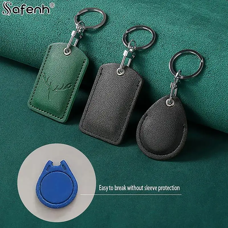 1Pc PU leather Access Card Case Leather Card Holder Keychain Key Ring Door Lock Access Tag ID Card Case Keychain Access Card Bag