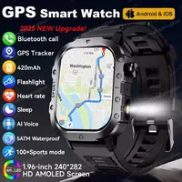 2025 New LED lights SmartWatch Men Militray Outdoor GPS Sport Watches Heart Rate Sleep 10ATM Waterproof Smart Watch IOS Android