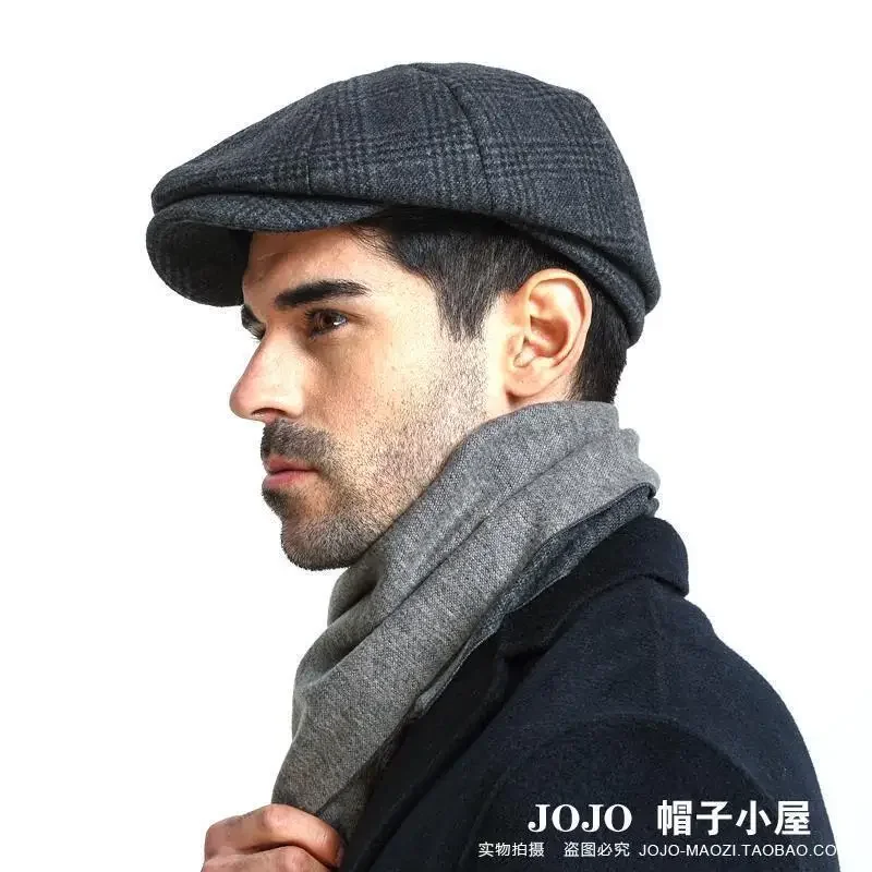 Mens Flat Cap Gatsby Tweed Black Peak Hat Herringbone Newsboy Cap M-XXL 5