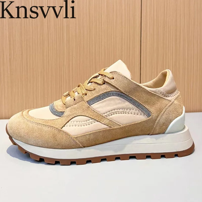 

Hot Sales Sneakers For Women Chain String Bead Lace Up Round Toe Running Shoes Patchwork Casual Comfort Flat Shoes Woman