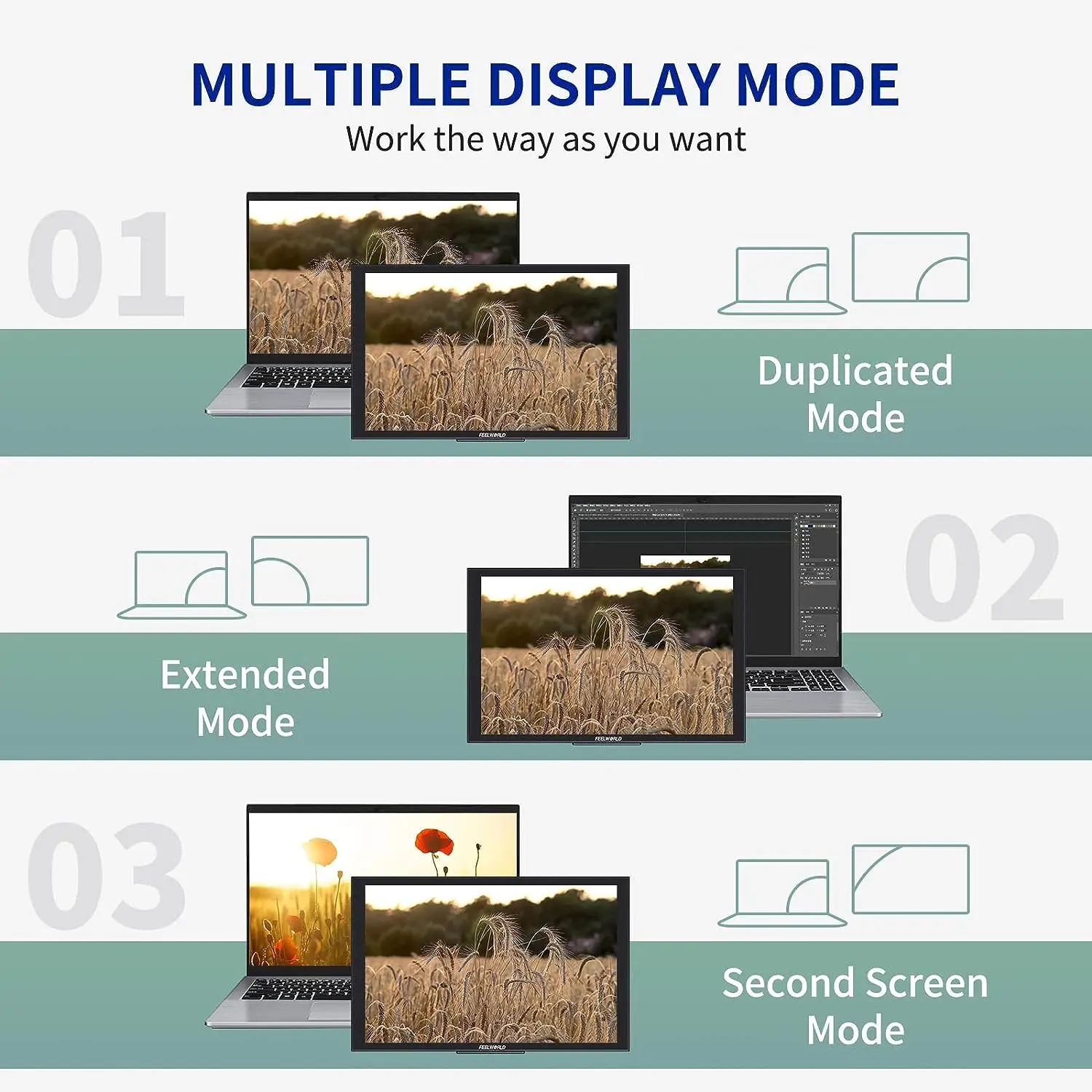 FEELWORLD DH101 10.1 Inch Portable Monitor External Screen Computer Display with USB Type-C HDMI Dual Speakers for Laptop Phone