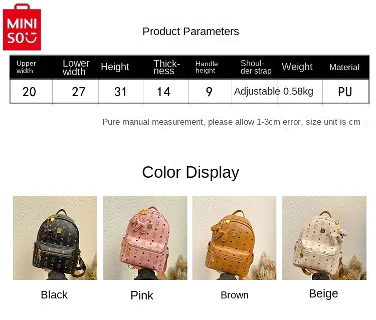 MINISO Disney Cartoon Winnie Bear Printed Backpack for Women's Fashion High Quality Large Capacity Diamond Inlaid Backpack