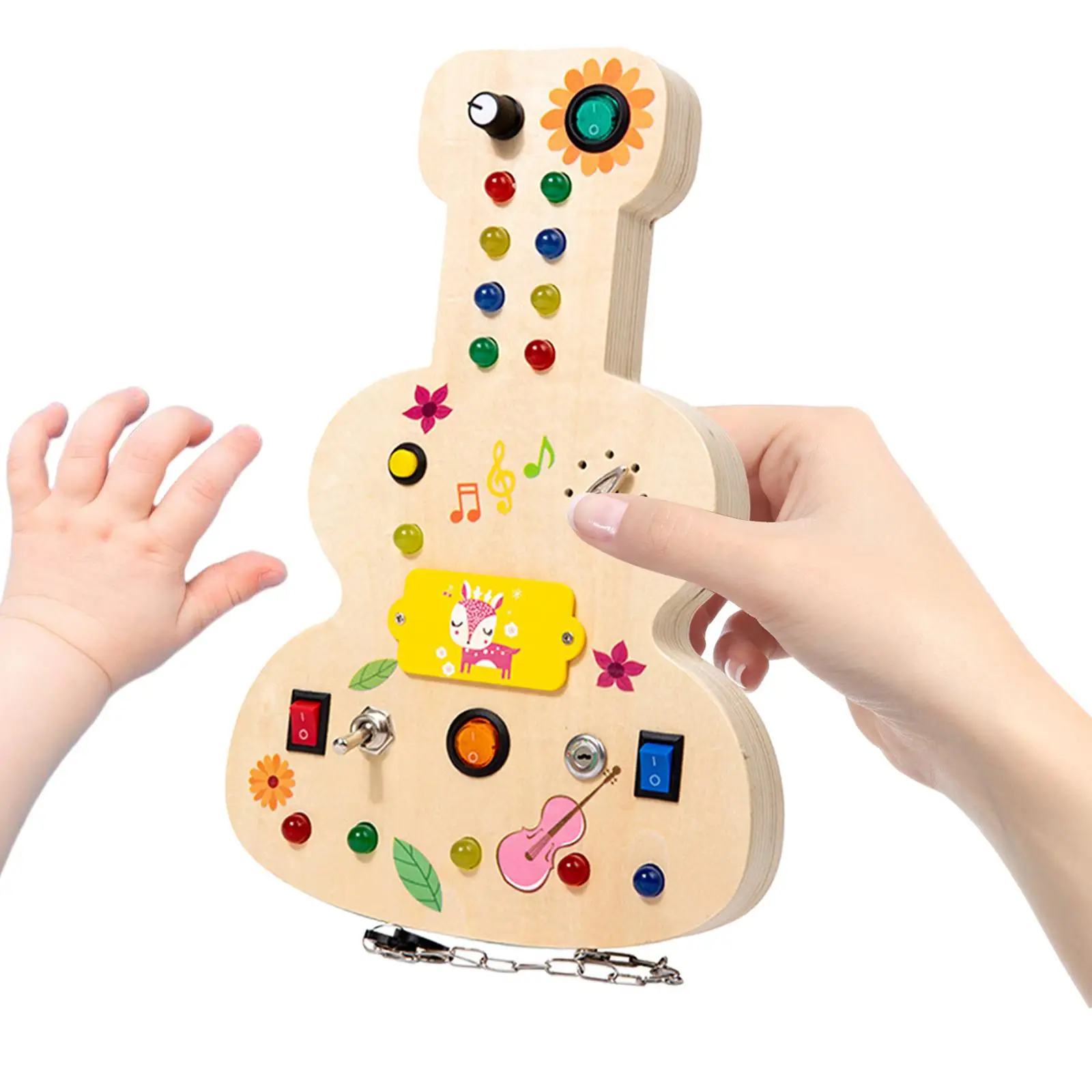 

Lights Switch Busy Board Montessori Toy Indoor Play Game Wooden Control Panel Fine Motor Skill for Boys Girls Children Gifts