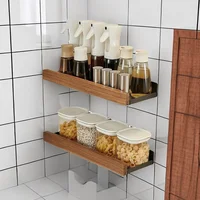 organizer kitchen ，Wooden Kitchen Rack Wall-Mounted Punch-Free Household Rack Seasoning Board Storage Rack，Kitchen Accessories 1