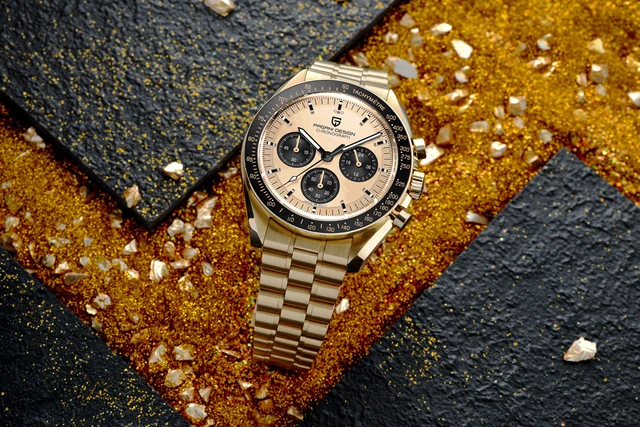 VK63ムーブメント デイトナオマージュ クォーツ腕時計 ピンクゴールド