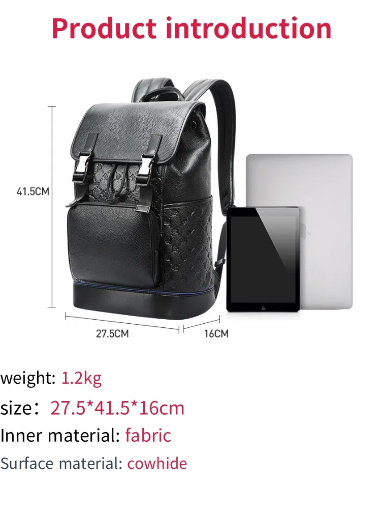 BOPAI Leather backpack casual backpack, first layer cowhide backpack  men's backpack, multi-functional backpack 15.6 inch comp 2