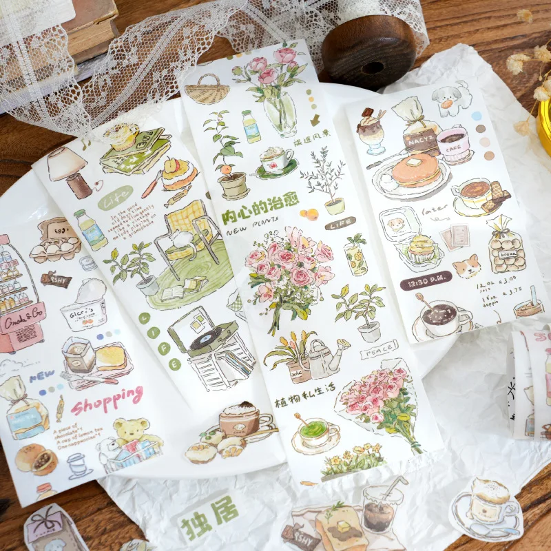 Decorative Tape 4Style 1Roll/pack Special Oil Tape Slow Life Diary Series Handbook Decoration Vintage European DIY Bottoming Collage