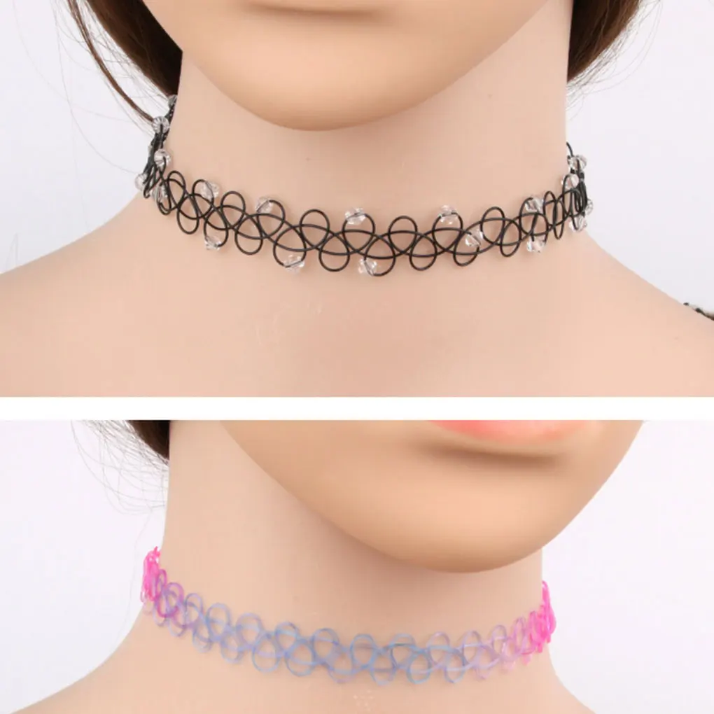 12 Collane Tatuaggio Girocollo - Stile Old School Anni 90 - Elastiche Con Pendenti Misti - Accessori Per Ragazze E Adolescenti - 5