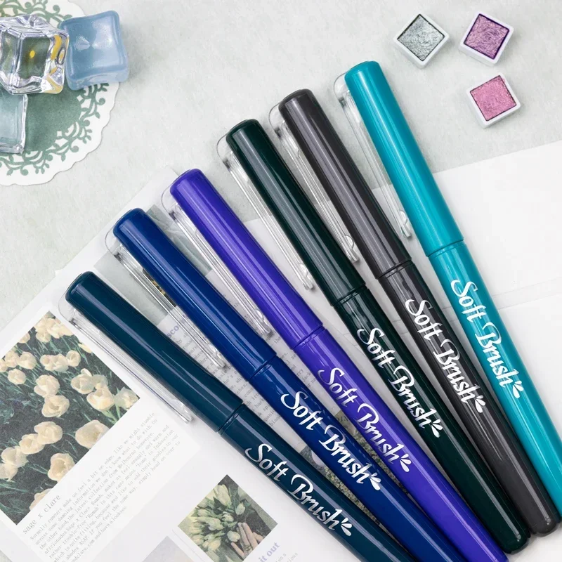 Set of 6 Soft Brush Tip Markers for Art and Calligraphy - Assorted Colors