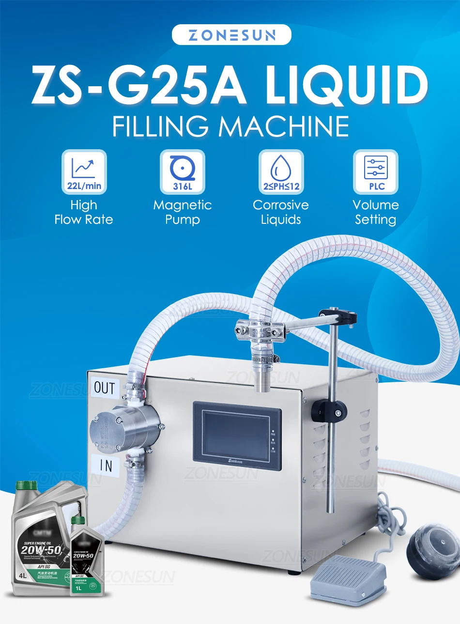 ZONESUN ZS-G25A Semi-automatic High Flow Rate Magnetic Pump Corrosive  Liquid Filling Machine