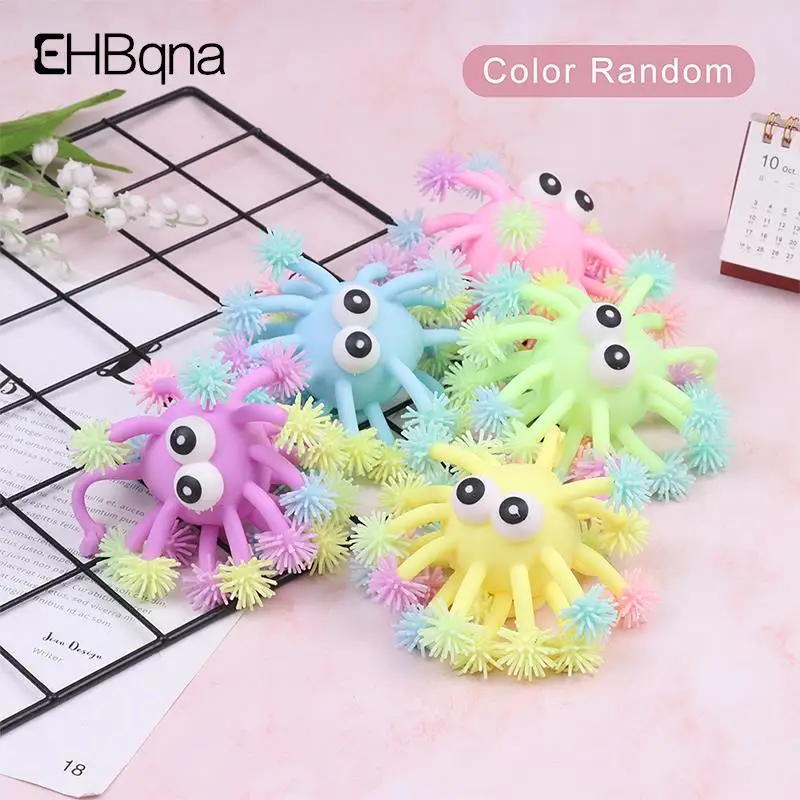 

LED Light Up Glowing Hair Flash Ball Baby Elasticity Fun Toys Gifts Children Squeeze Anti Stress Toys Color Random