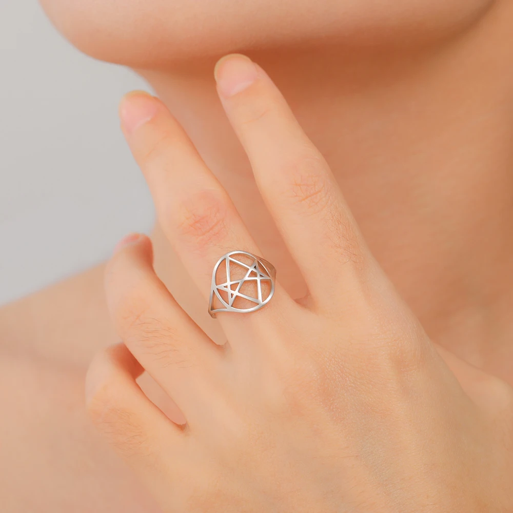 Dawapara Unicursal Hexagramm Symbol Edelstahlring für Männer Frauen Thelema Heilige Geometrie Spiritueller Schmuck – Detail 5