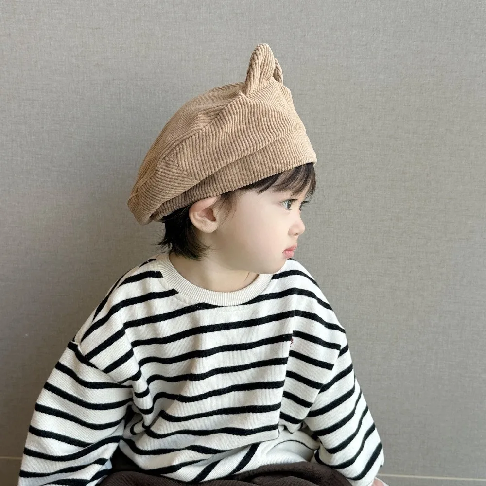 Lovely Cute Baby Corduroy Beret Flat Top Korean Cat Ear Beret Boy Girl Sweet Duck Tongue Cap Toddler